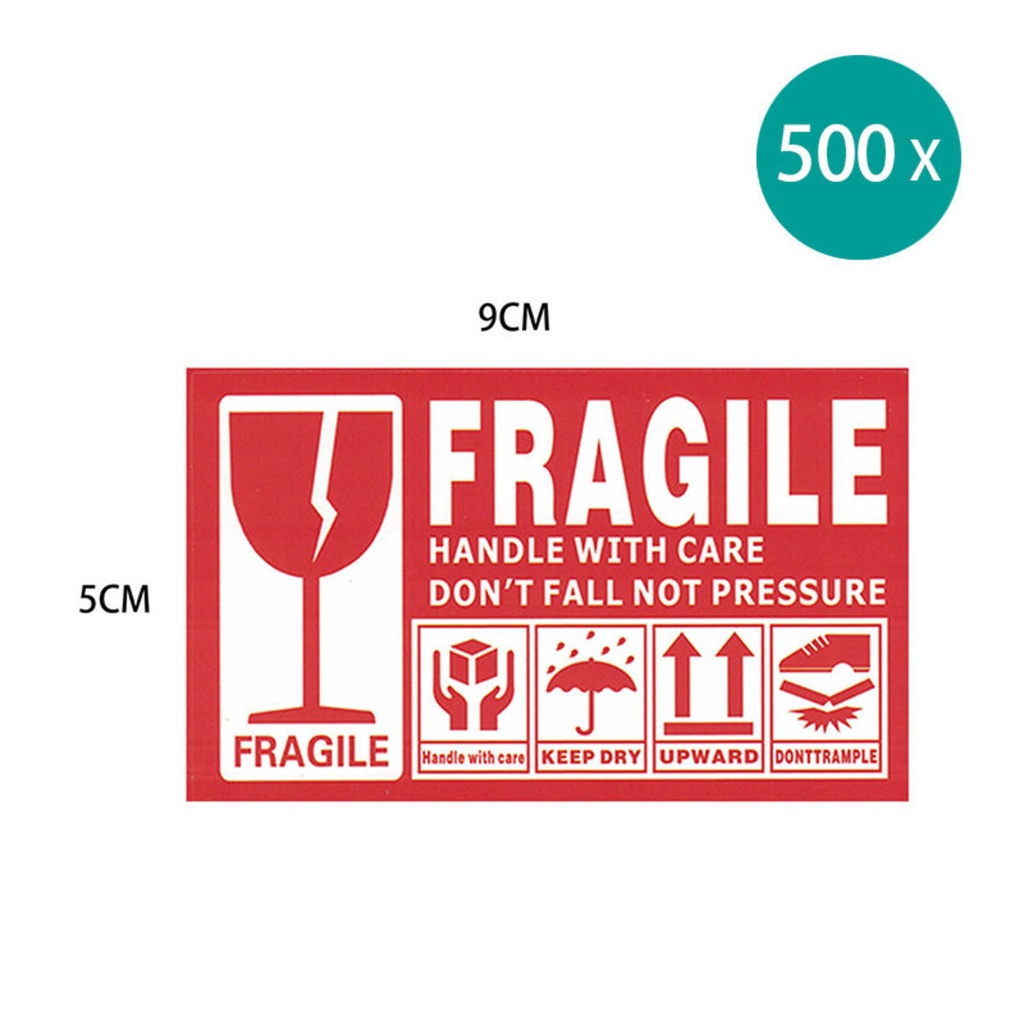 FRAGILE stickers Glass Warning stickers x 500 pcs (5 x 9cm)