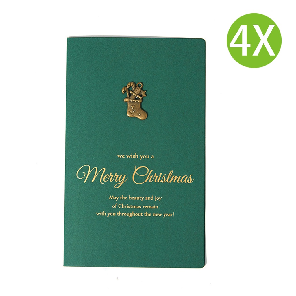 4X 聖誕卡 復古金屬帶信封 綠色 (聖誕靴) #聖誕賀卡, 手工賀卡