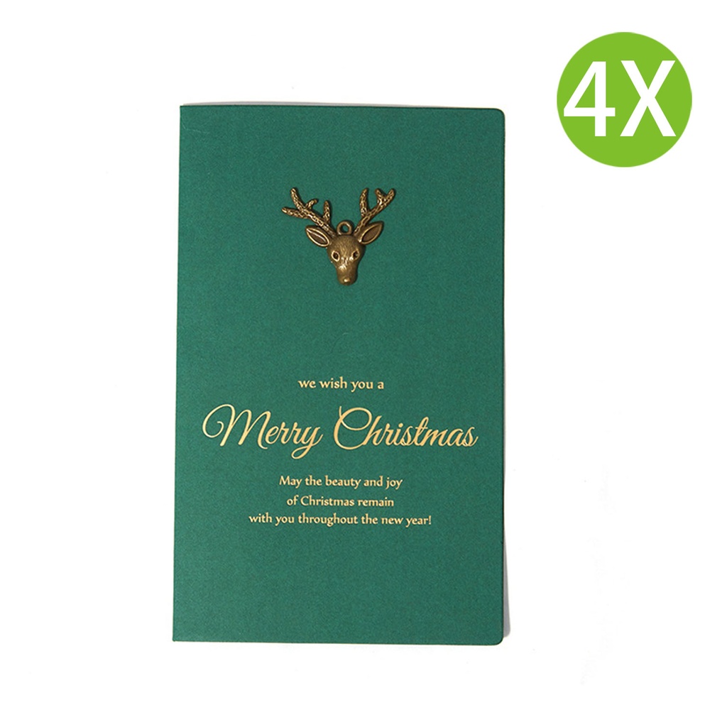 4X 聖誕卡 復古金屬帶信封 綠色 (馴鹿) #聖誕賀卡, 手工賀卡