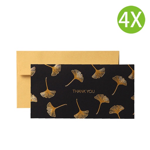 [Packaging64] 4X Thank You Card Bronzing Craft Greeting Card With Envelope Ginkgo Leaf