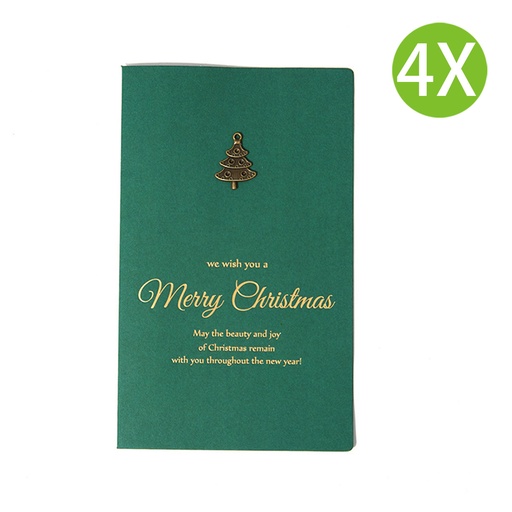 [Packaging70_T] 4X 聖誕卡 復古金屬帶信封 綠色 (聖誕樹款) #聖誕賀卡, 手工賀卡