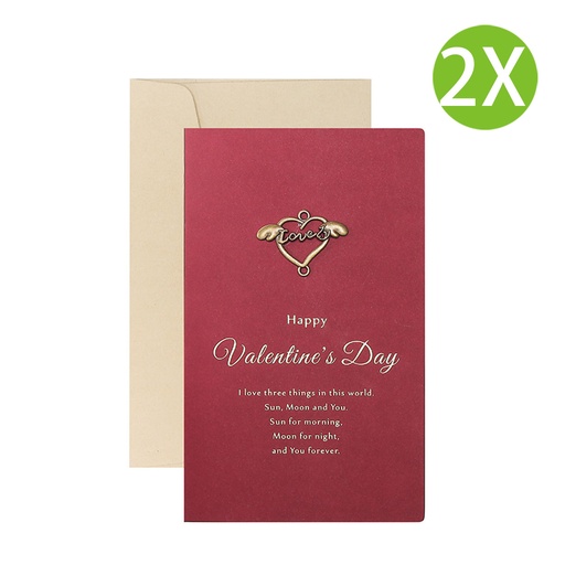 [Packaging82x2] 2X Valentine's Day Card With Envelope Red (Heart with Angel wings) #Birthday Card, Craft Card, Greeting Card