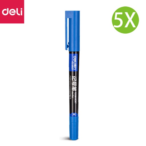 [Packaging89x5] 5X 得力 双头油性记号笔 蓝色(5支) [6823蓝]
